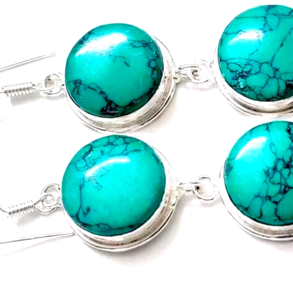 Turquoise Silver Dangle Earrings - Picture 5 of 8